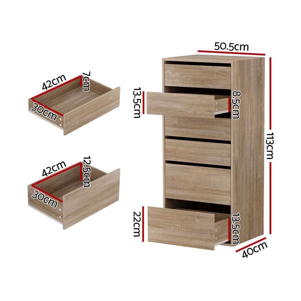 Tall Chest Of Drawers Pine 50.5x40x113cm