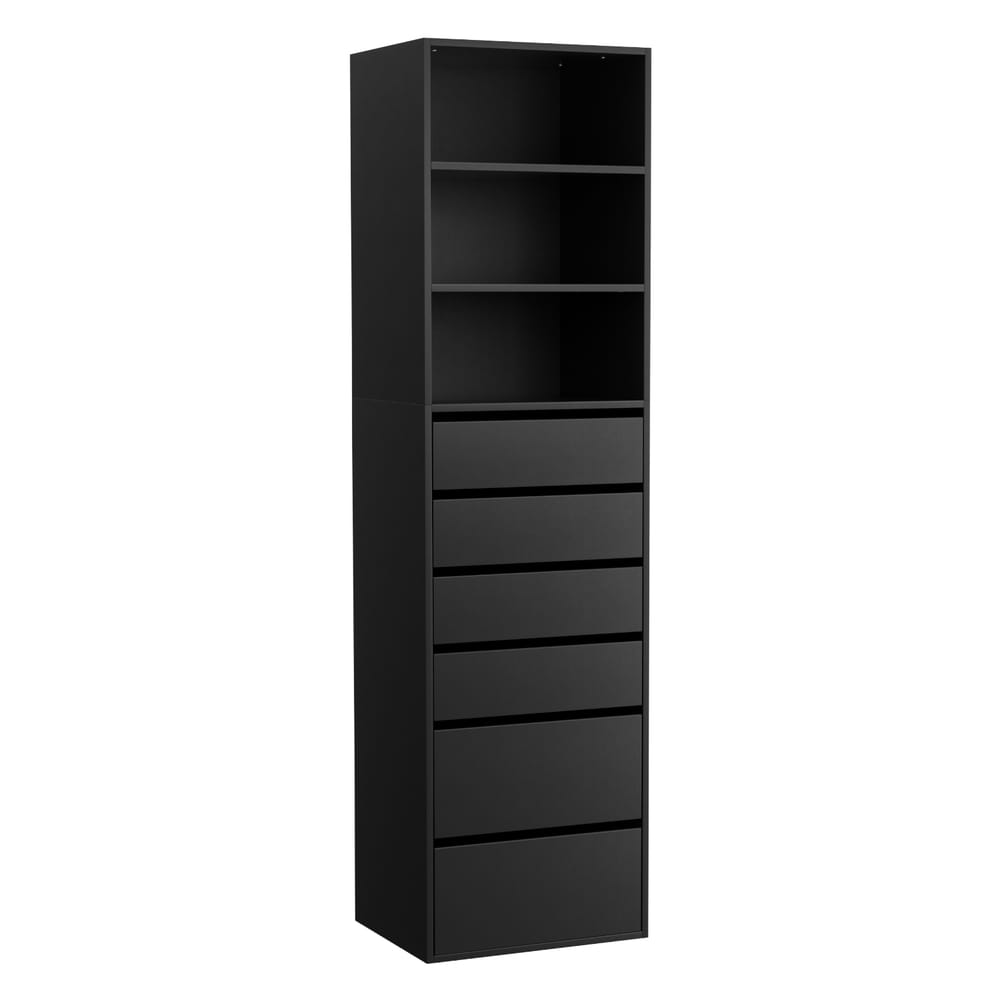 Tallboy Chest Black 6 Drawer 50.5x40x185cm