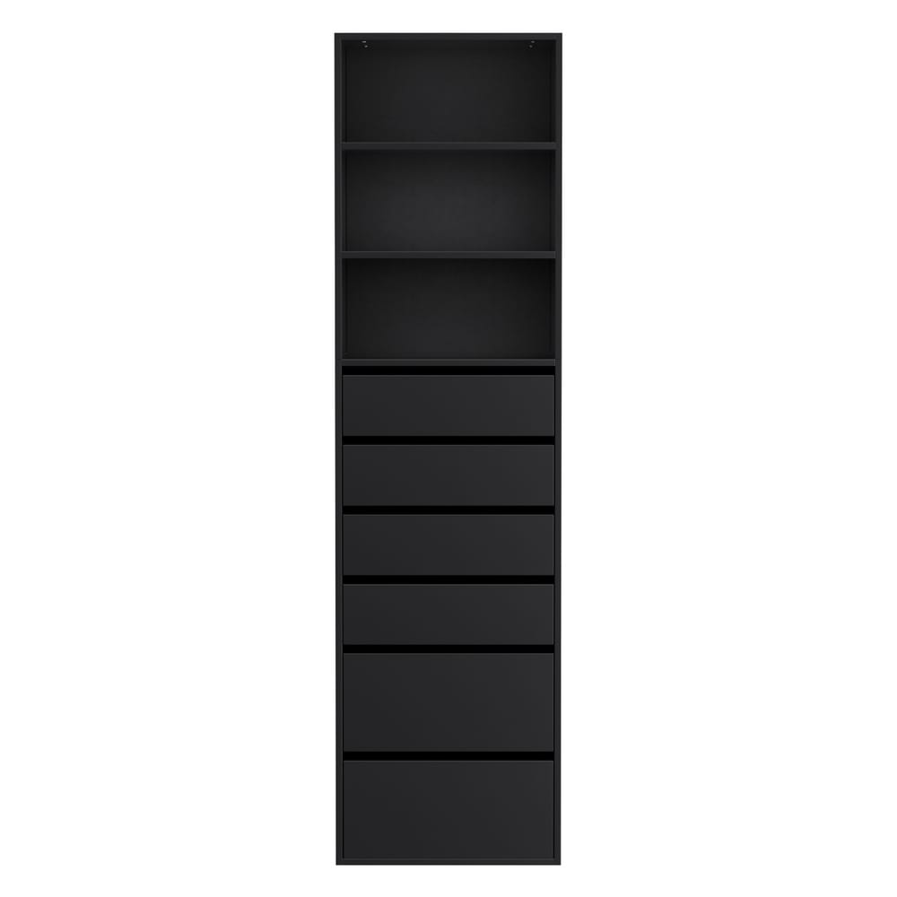 Tallboy Chest Black 6 Drawer 50.5x40x185cm