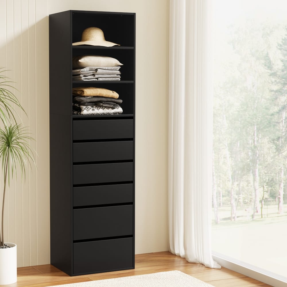Tallboy Chest Black 6 Drawer 50.5x40x185cm