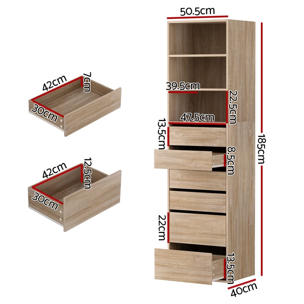 Tallboy Chest 6 Drawers Pine 50.5x40x185cm
