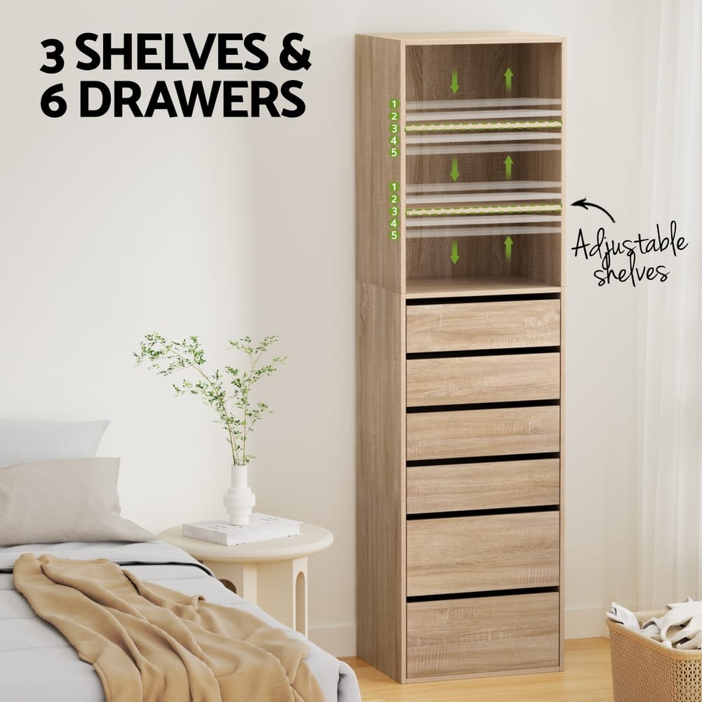 Tallboy Chest 6 Drawers Pine 50.5x40x185cm