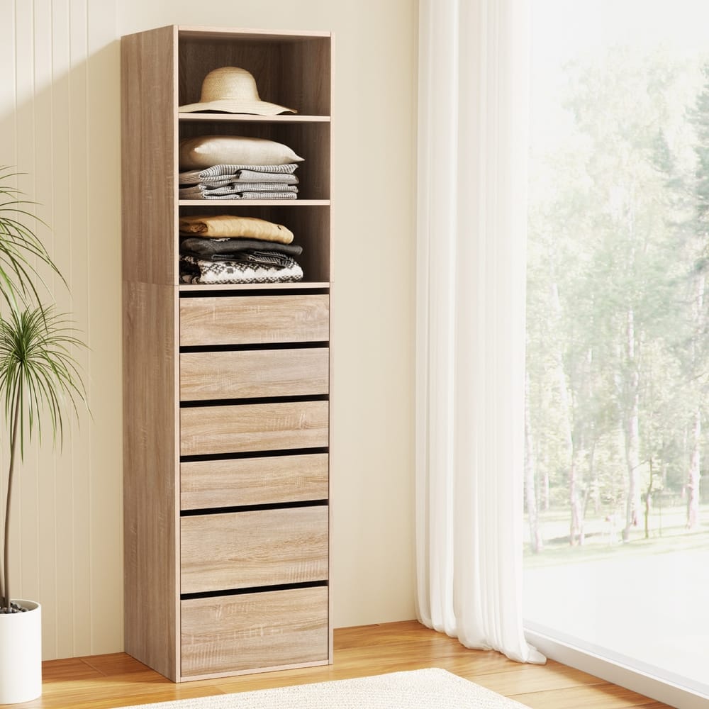 Tallboy Chest 6 Drawers Pine 50.5x40x185cm