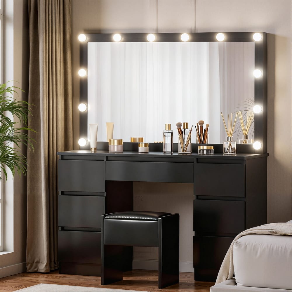 Dressing Table Vanity Set Black 118x39x143cm