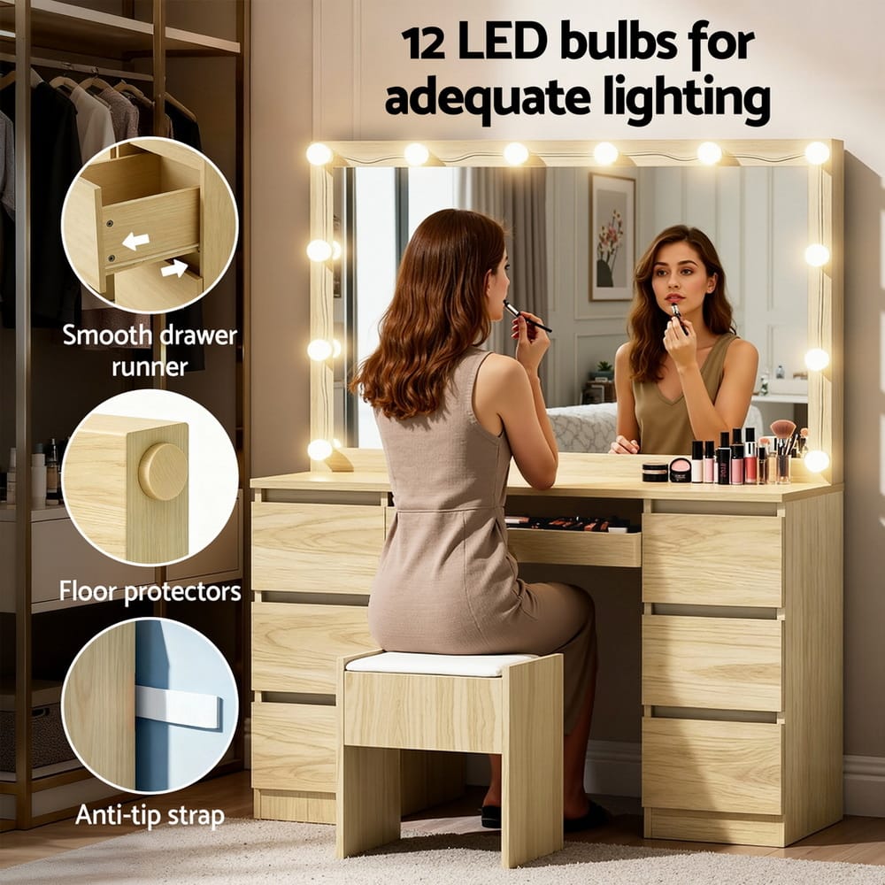 Dressing Table Vanity Set With Stool 118x39x143cm