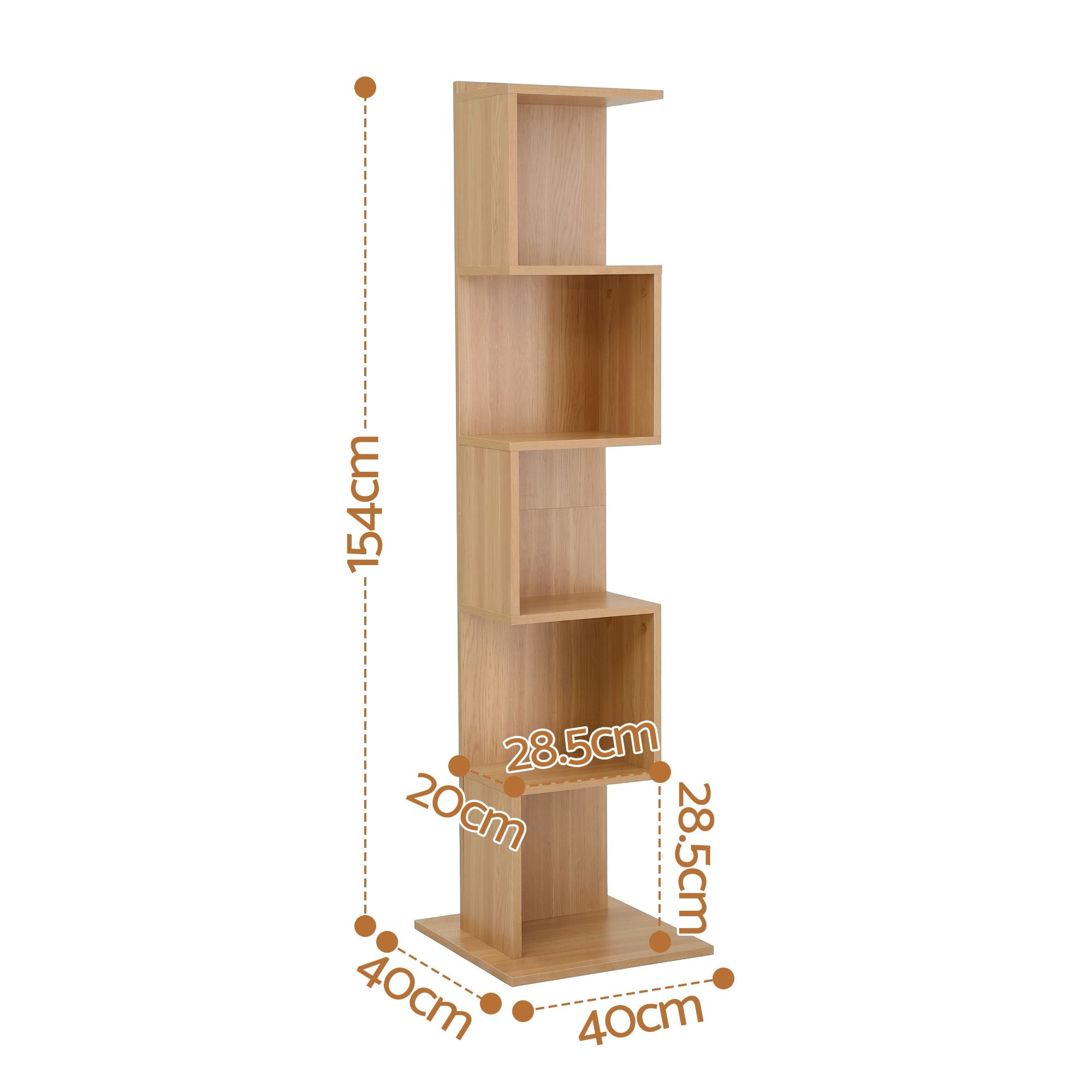 S-Shape 5-Tier Bookshelf Oak Bookcase | Simpledeals