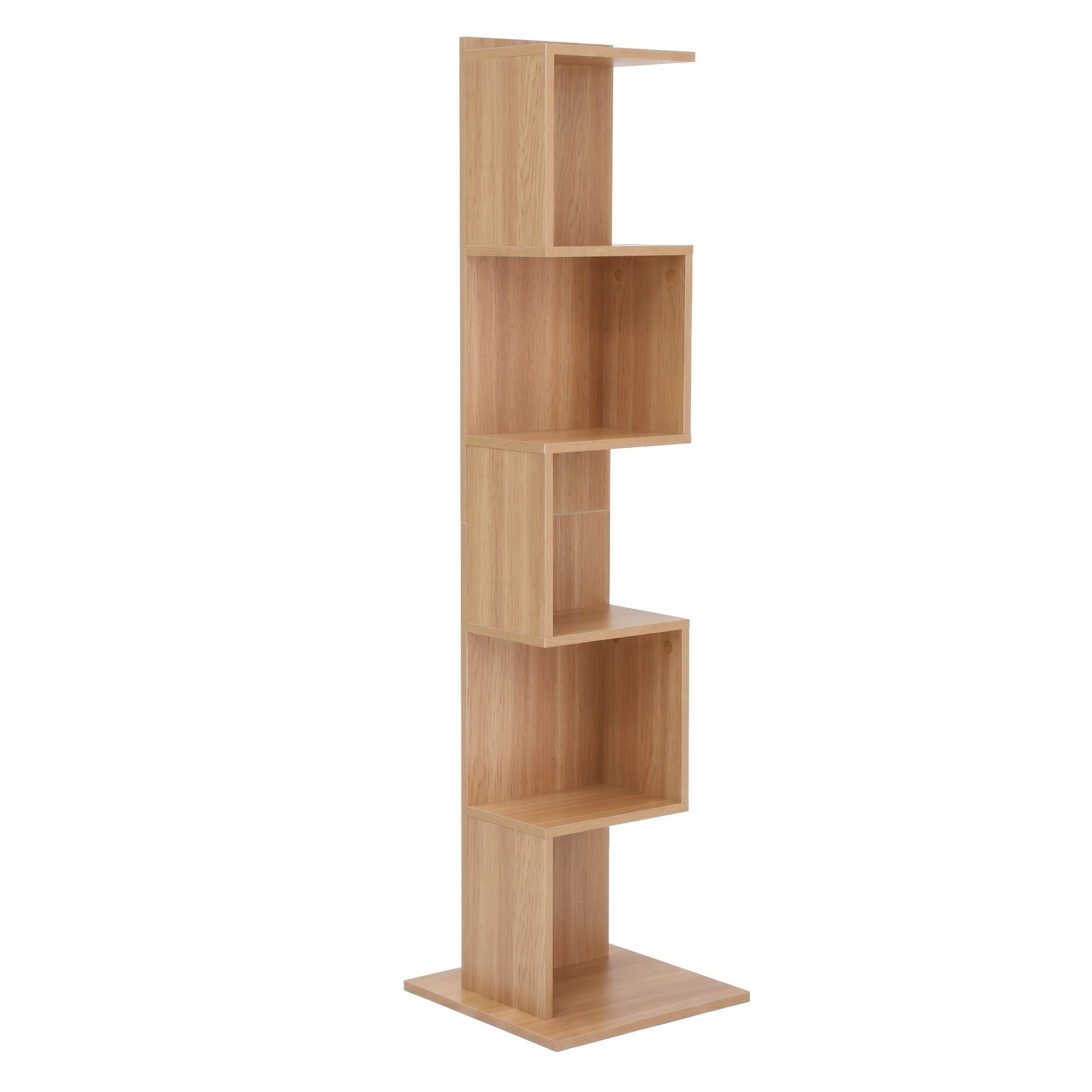 S-Shape 5-Tier Bookshelf Oak Bookcase | Simpledeals
