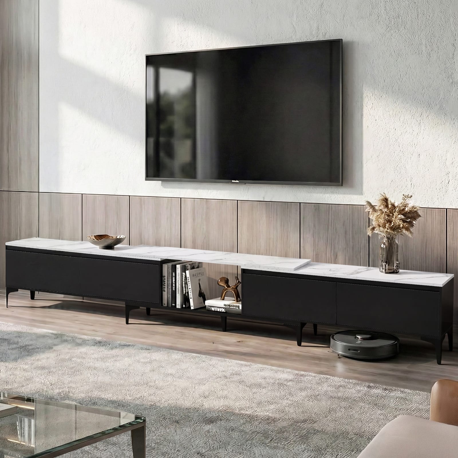 Extendable Tv Cabinet Black 340x30x47cm