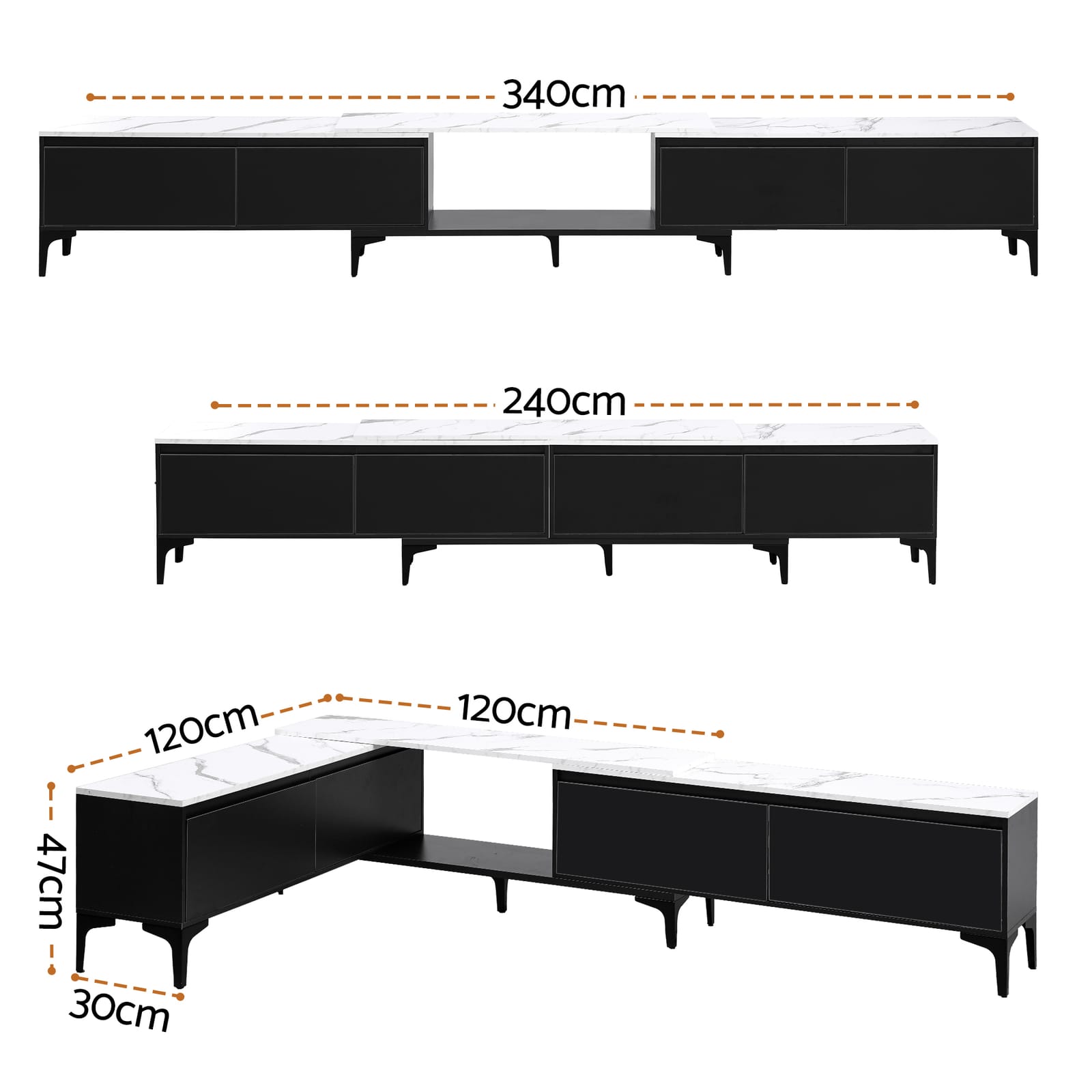 Extendable Tv Cabinet Black 340x30x47cm