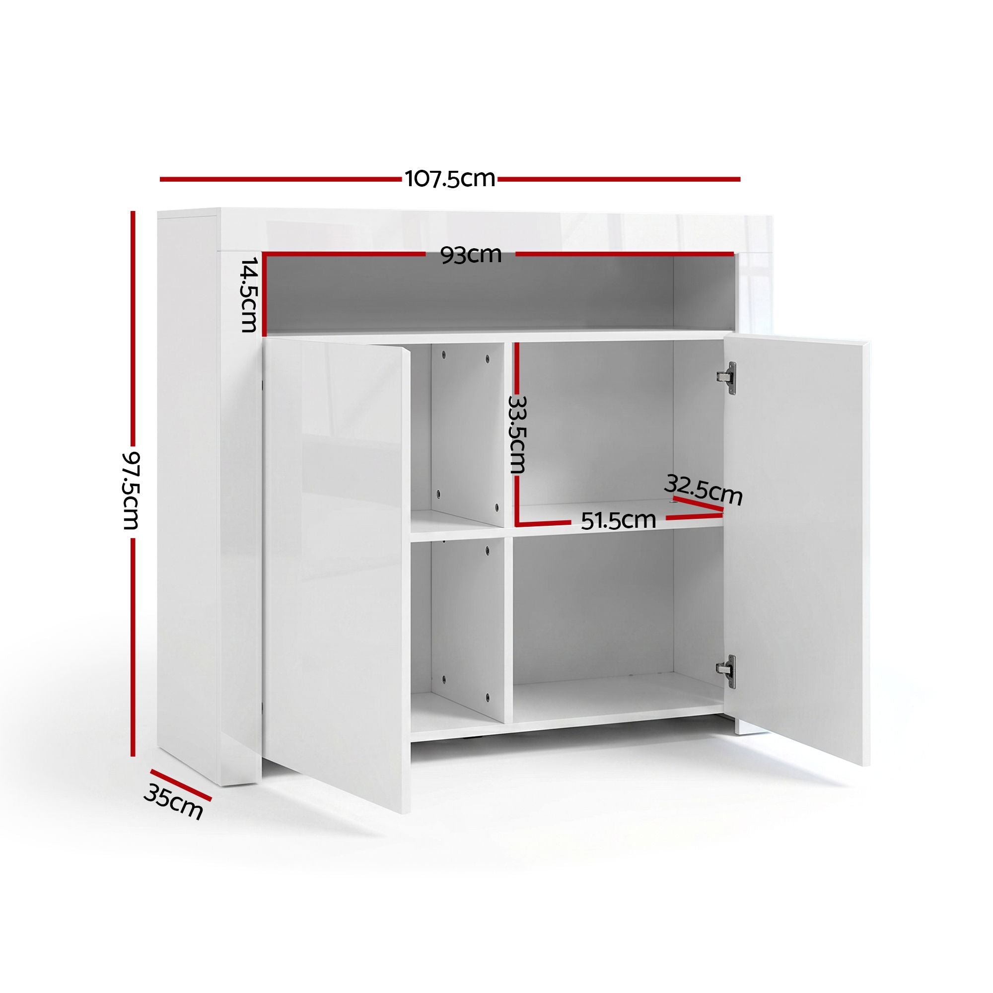 LED Buffet Sideboard Cabinet High Gloss Set 2 | Simpledeals