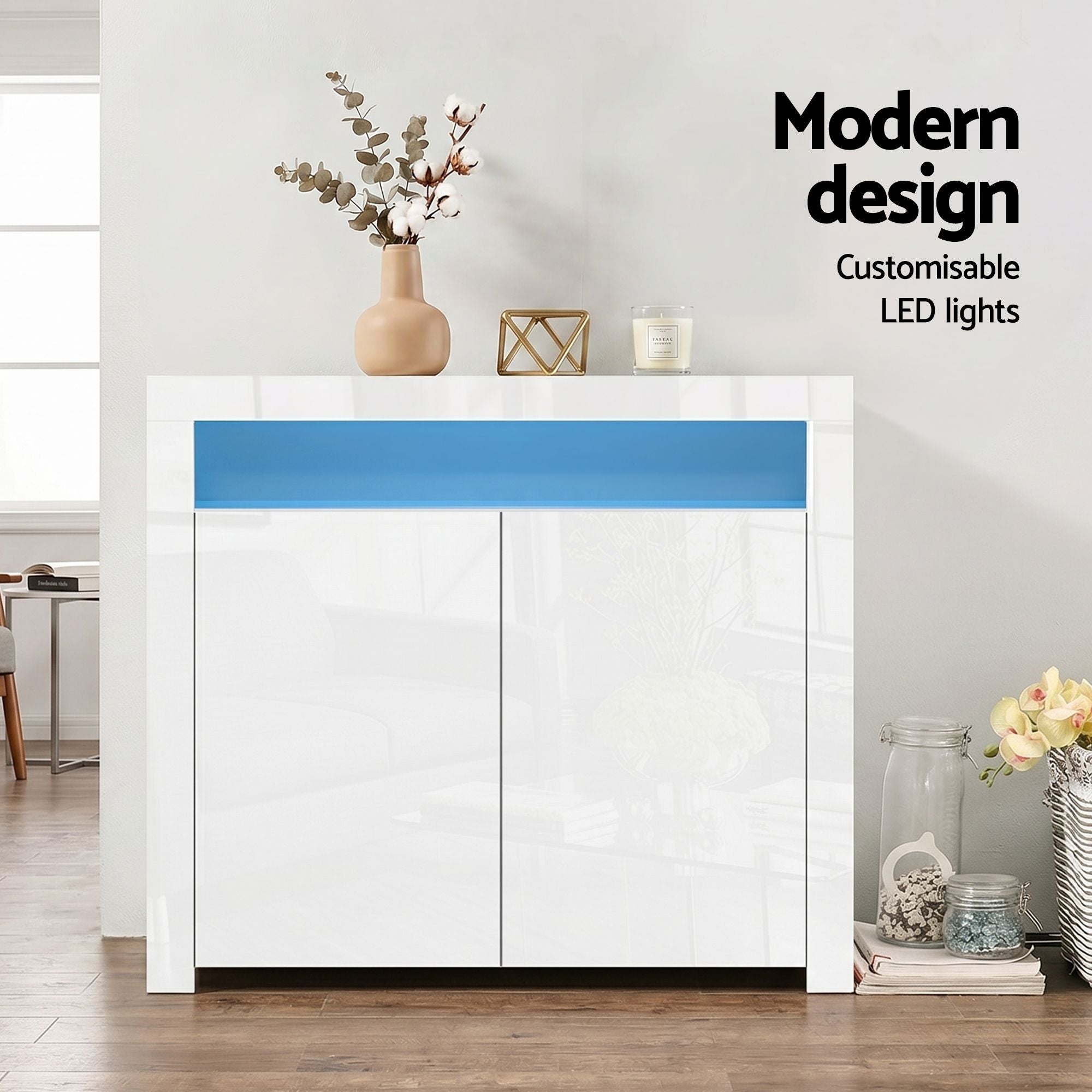 LED Buffet Sideboard Cabinet High Gloss Set 2 | Simpledeals