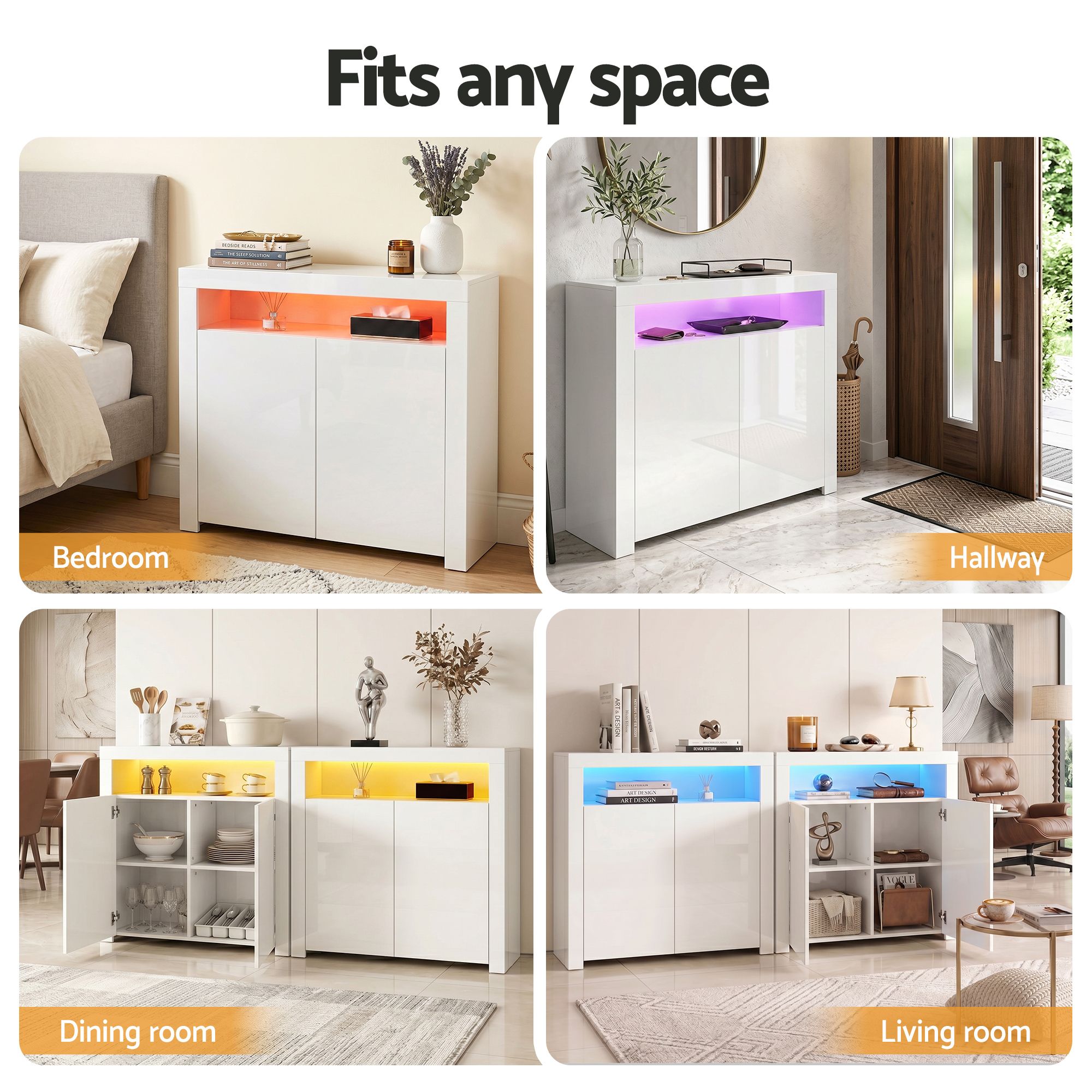 LED Buffet Sideboard Cabinet High Gloss Set 2 | Simpledeals