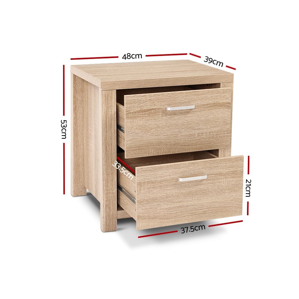 Bedside Table 2 Drawers Pine 48x39x53cm