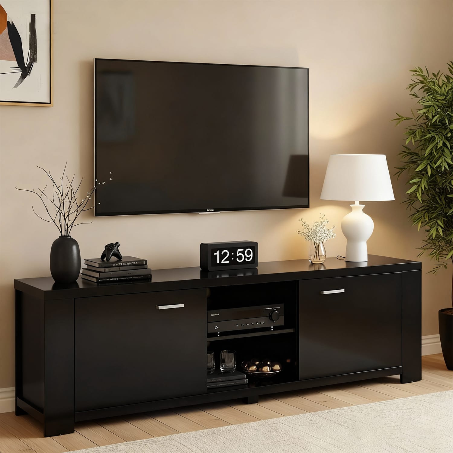 Black Tv Cabinet 160cm 160x40x45cm