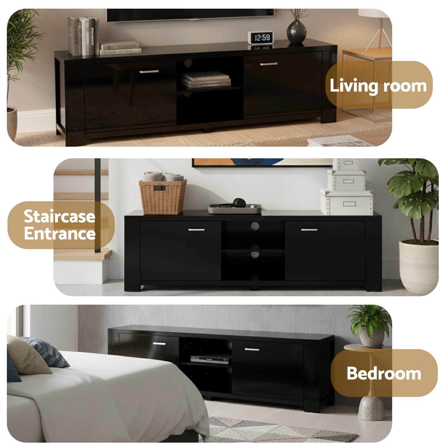 Black Tv Cabinet 160cm 160x40x45cm