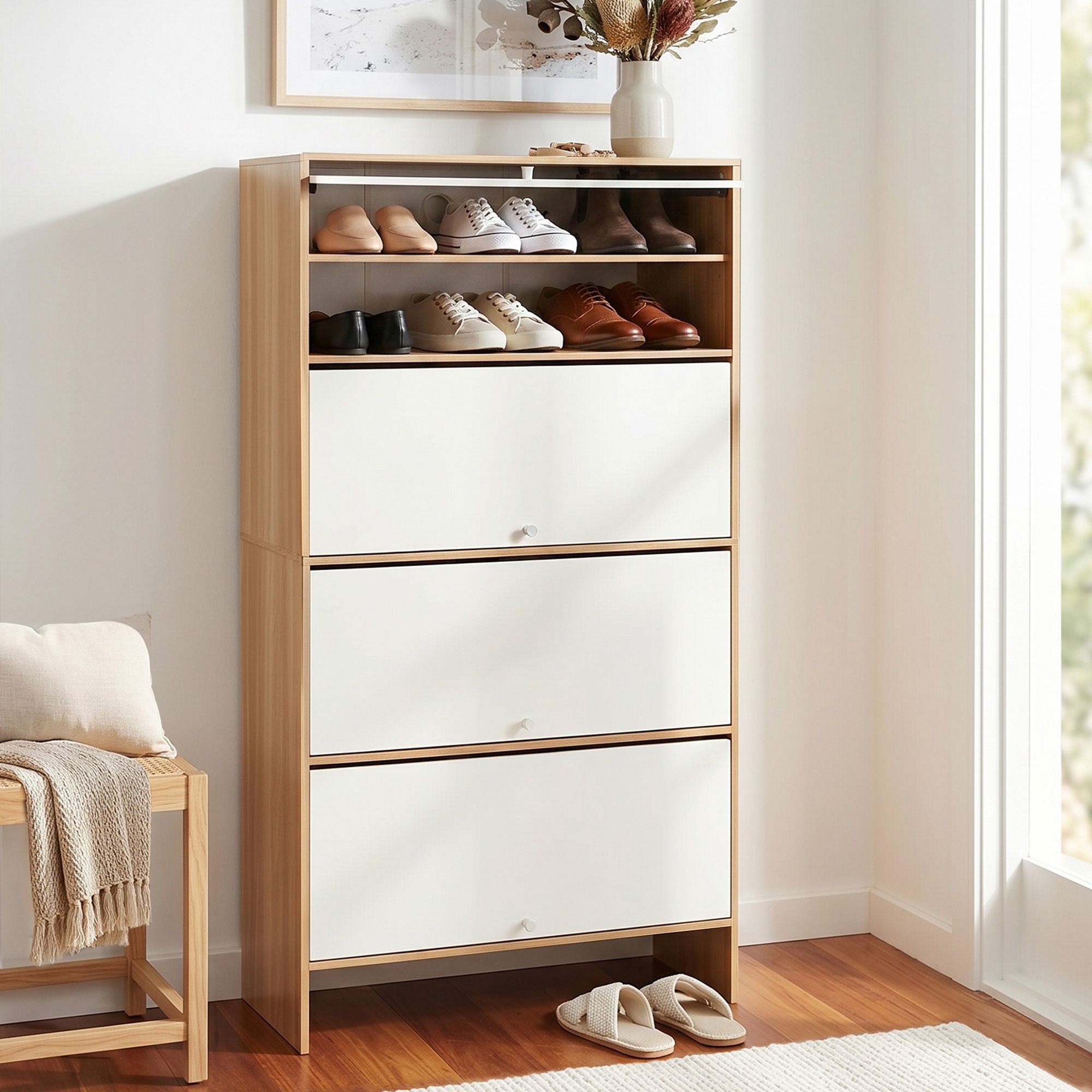 Narrow Shoe Cabinet Flip-Up Door 32 Pairs | Simpledeals