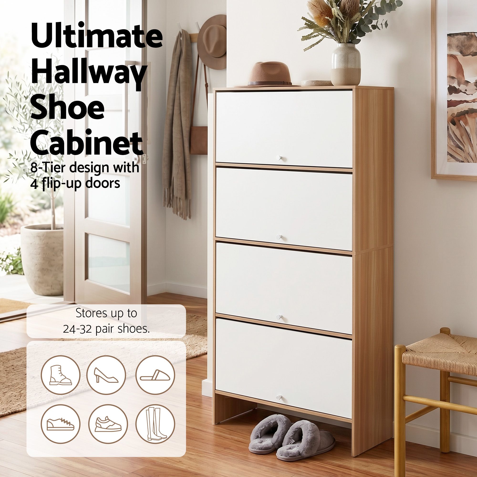 Narrow Shoe Cabinet Flip-Up Door 32 Pairs | Simpledeals