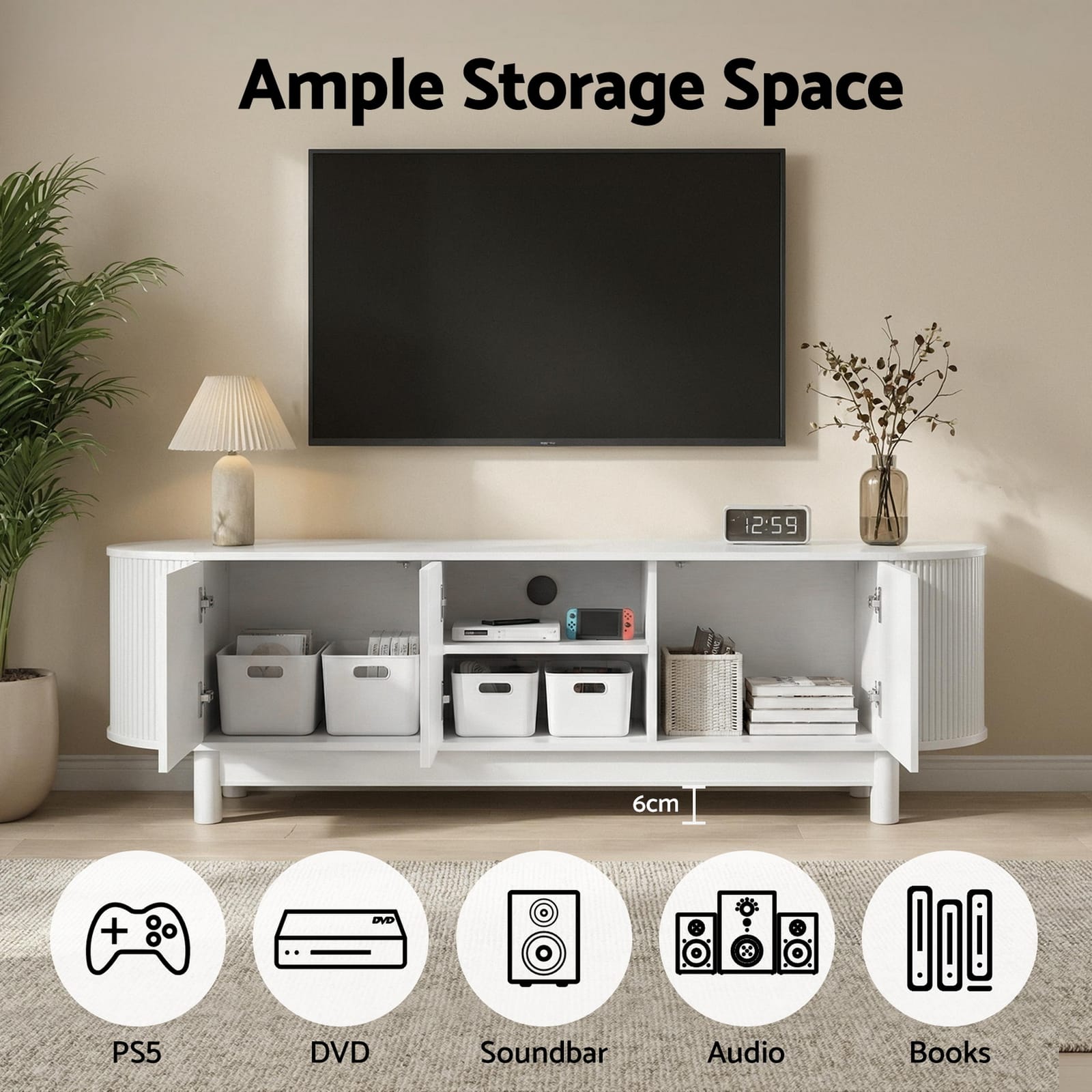 White TV Unit Storage Cabinet 160x40x45cm
