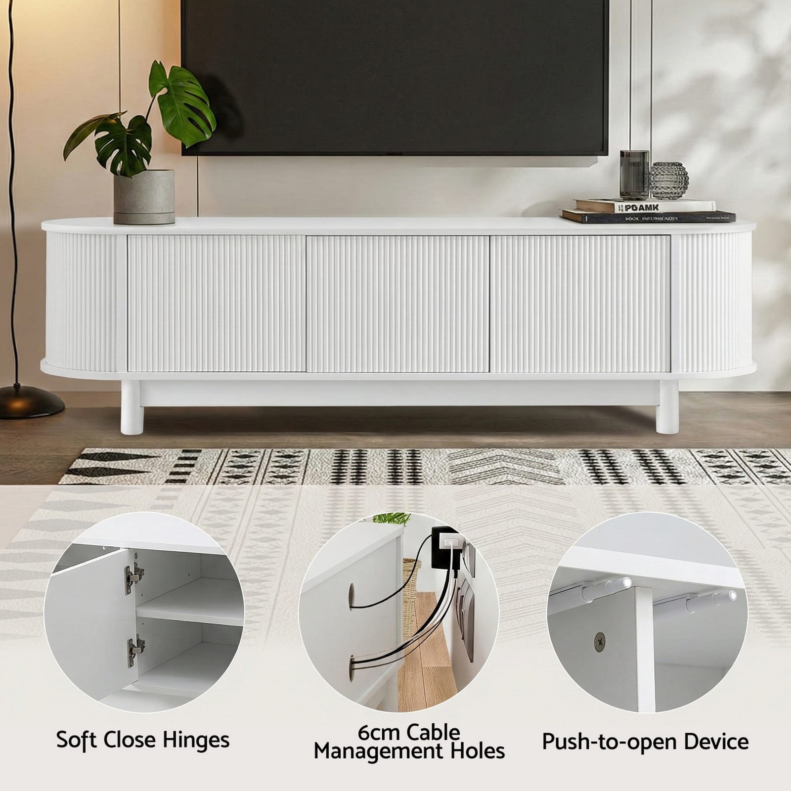 White TV Unit Storage Cabinet 160x40x45cm