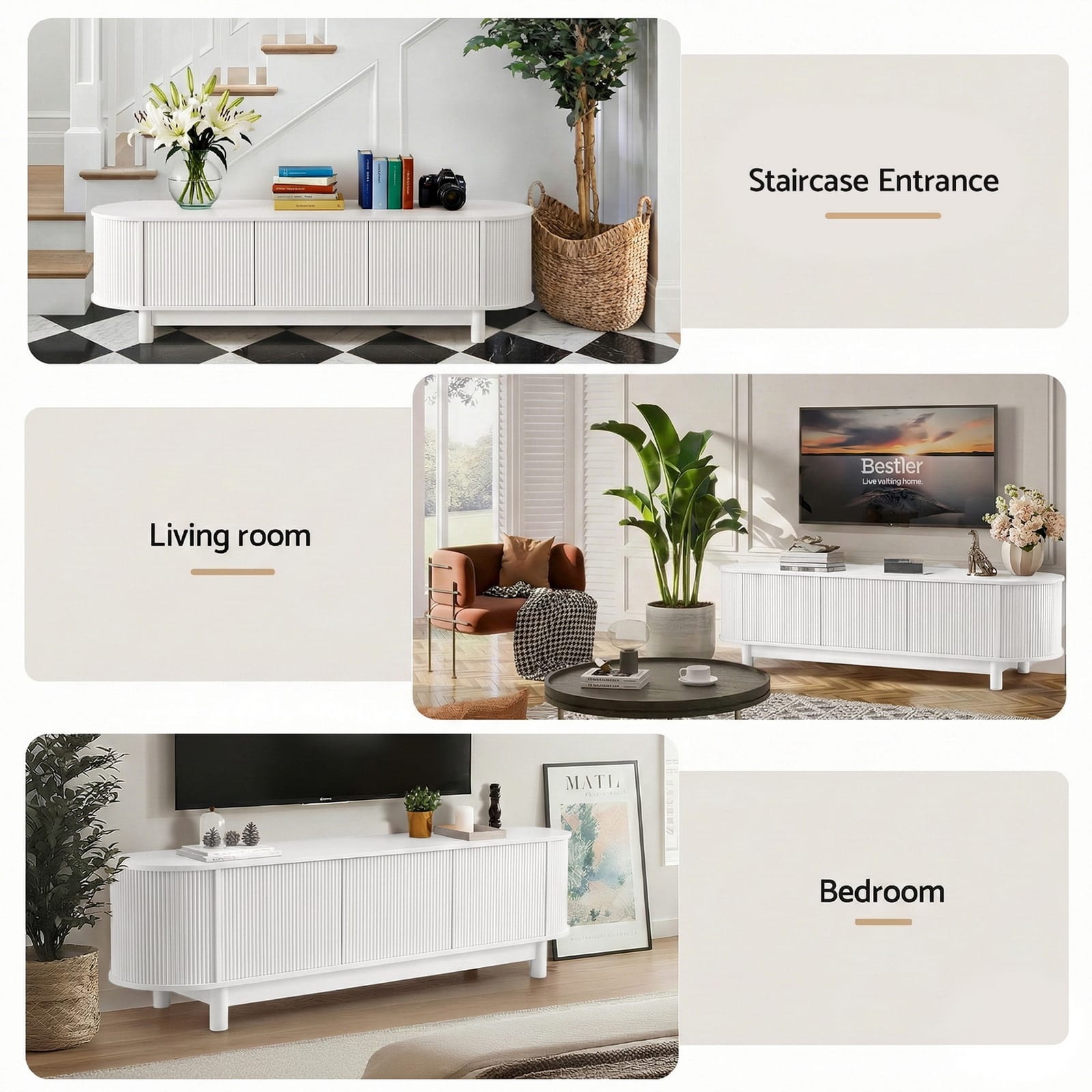White TV Unit Storage Cabinet 160x40x45cm