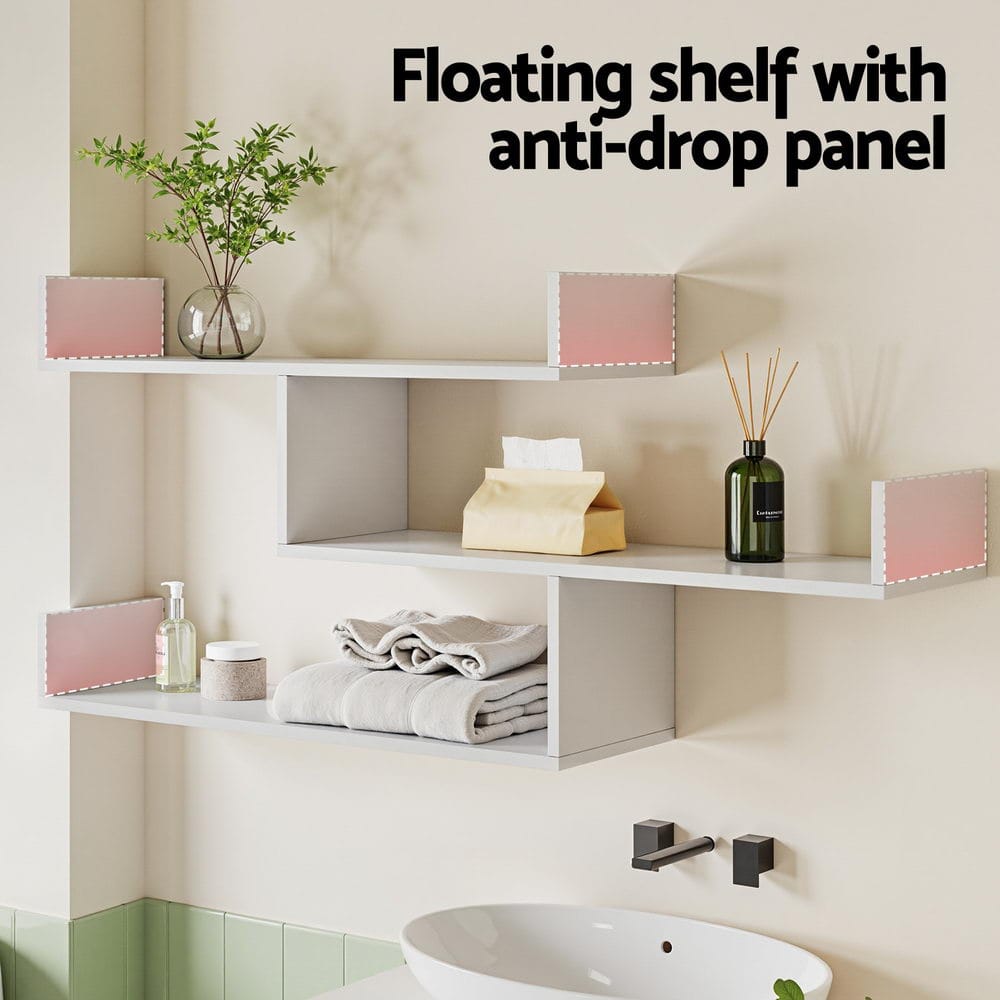 Floating Shelf White 3 Tier 120x25x55cm