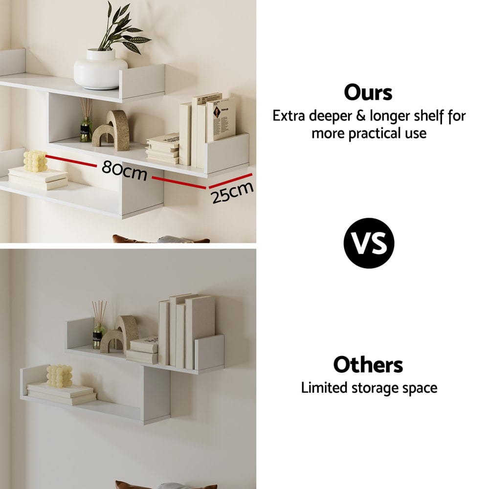 Floating Shelf White 3 Tier 120x25x55cm
