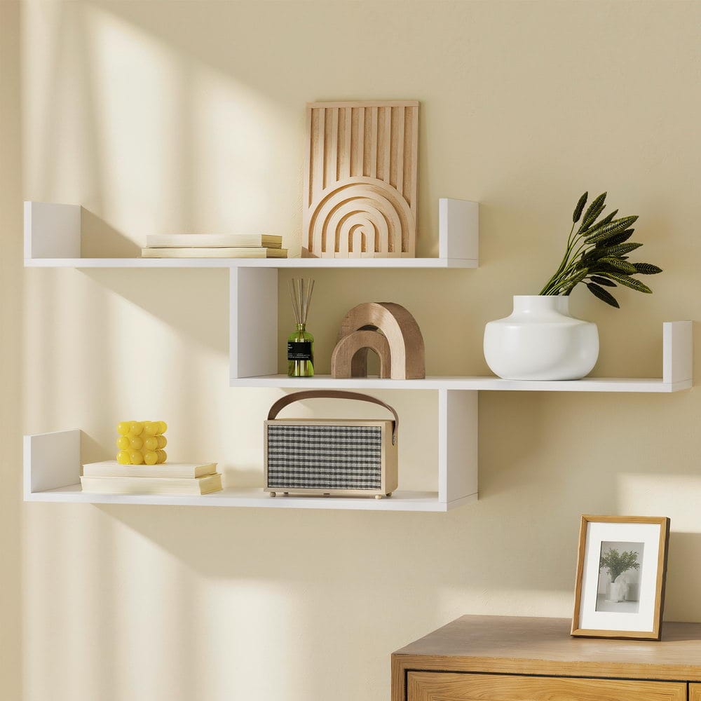 Floating Shelf White 3 Tier 120x25x55cm