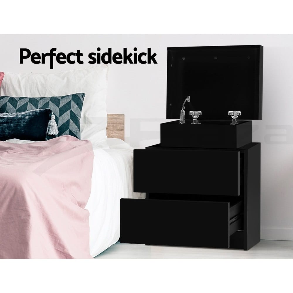 Black bedside table 45x35x52cm, rear view