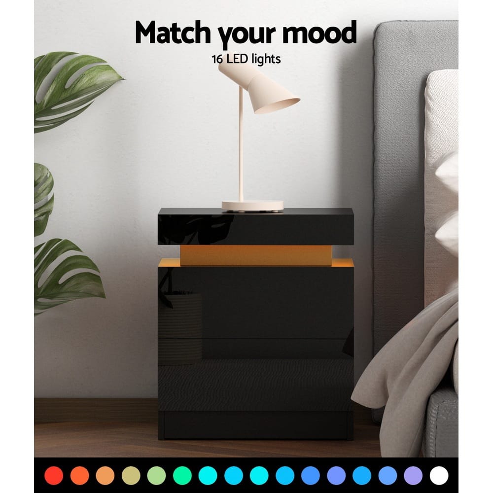Bedside Table LED Storage 45x35x52.5cm