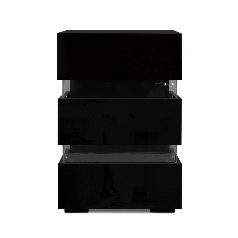 Bedside Table LED 3 Drawers Black 45x35x67cm