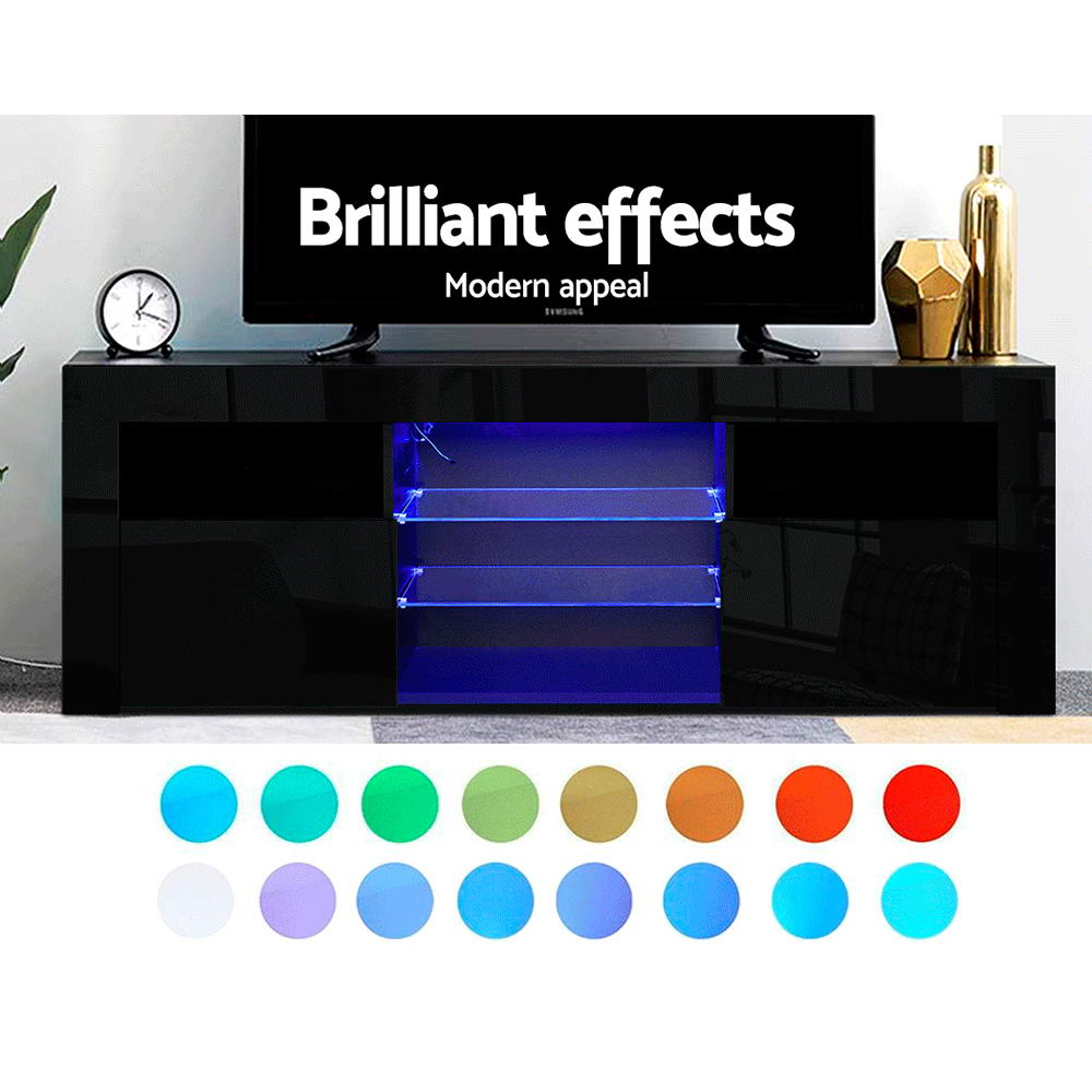 TV Cabinet Entertainment Unit Stand RGB LED Gloss Furniture 160cm Black