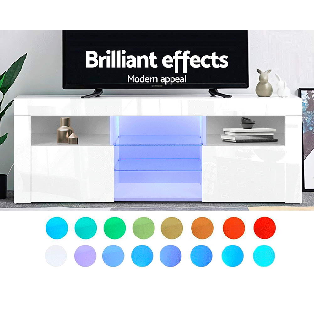 TV Cabinet Entertainment Unit Stand RGB LED Gloss Furniture 160cm White