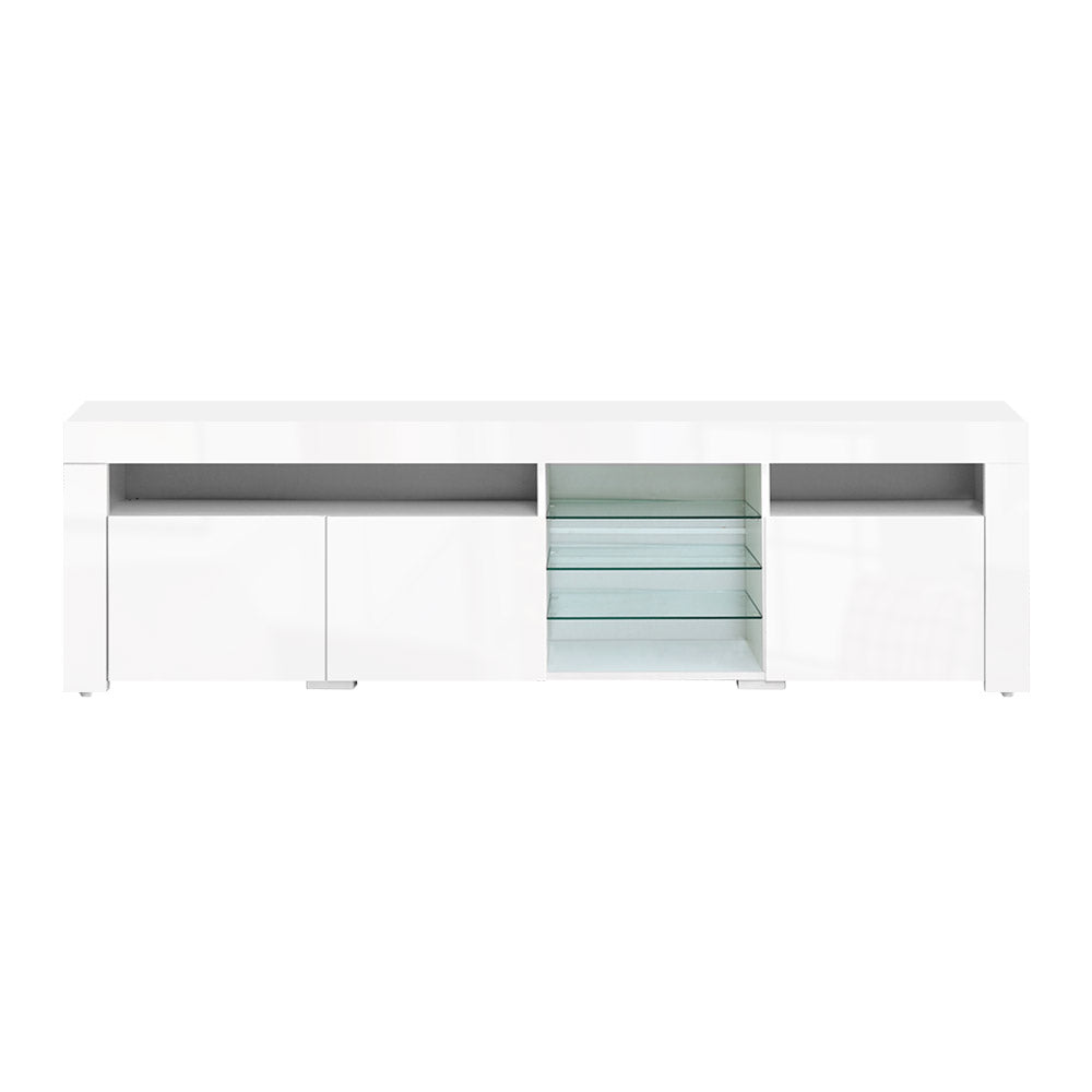 TV Cabinet Entertainment Unit Stand RGB LED Gloss 3 Doors 180cm White