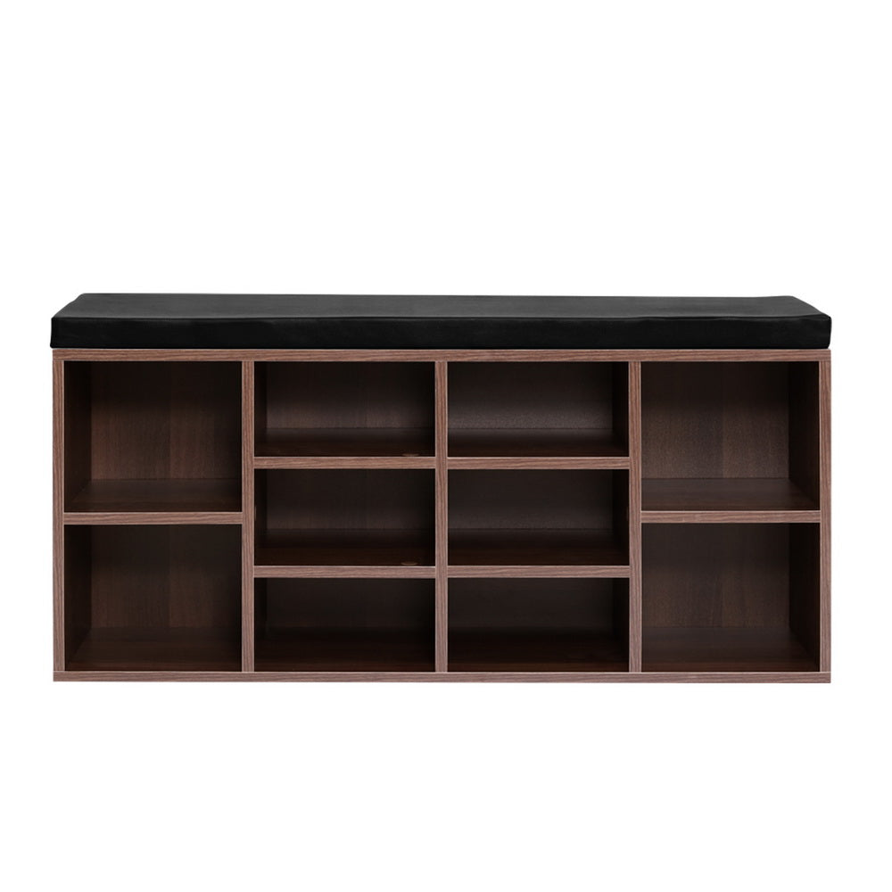 Shoe Rack Cabinet Bench 10 Cubes - Walnut