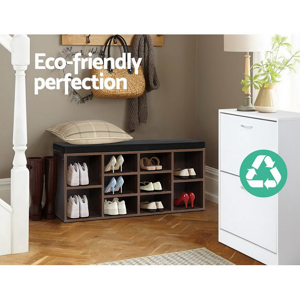 Shoe Rack Cabinet Bench 10 Cubes - Walnut