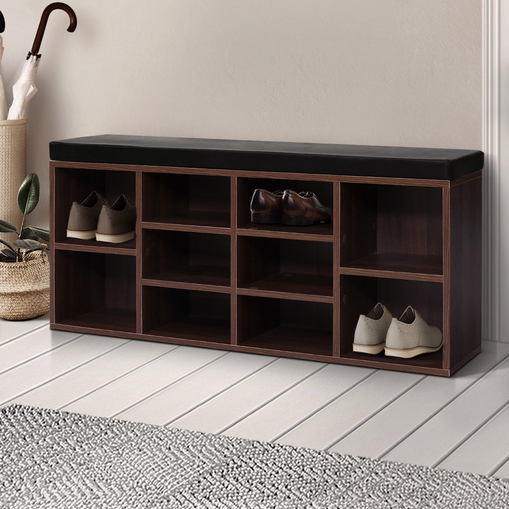 Shoe Rack Cabinet Bench 10 Cubes - Walnut