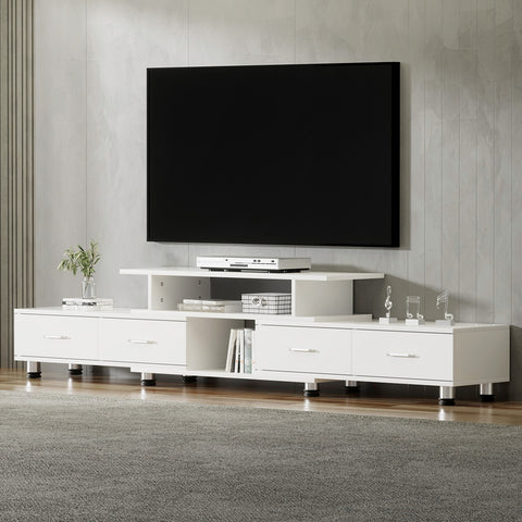 Wooden Tv Cabinet Entertainment Unit, White, 160-220Cm