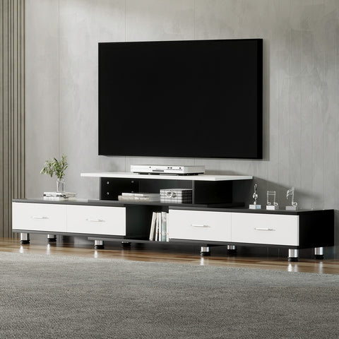 Wooden Tv Cabinet Entertainment Unit, Black & White, 160-220Cm