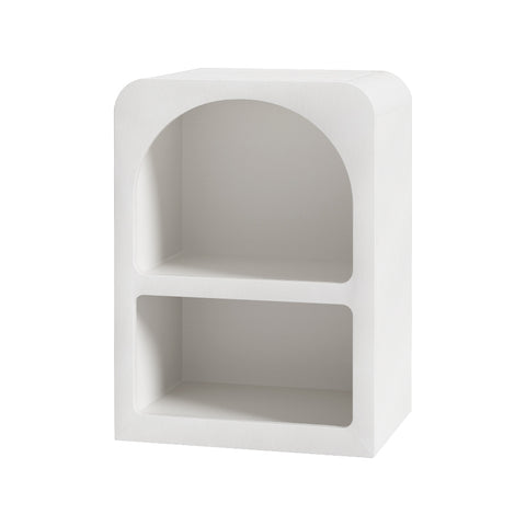 White Arched Nightstand with Drawers and Shelves