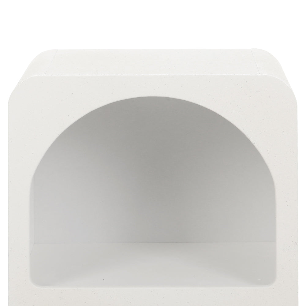 White Arched Nightstand with Drawers and Shelves
