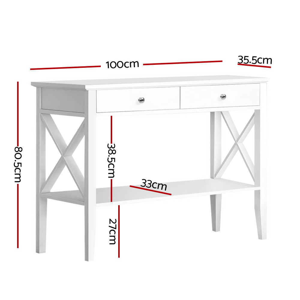Console Table 2 Drawers 100Cm White Chole