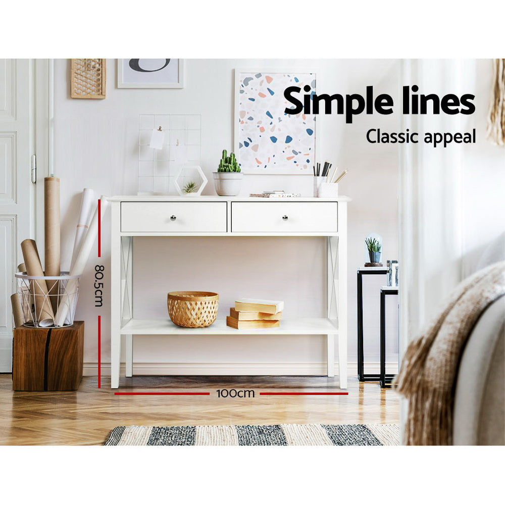 Console Table 2 Drawers 100Cm White Chole