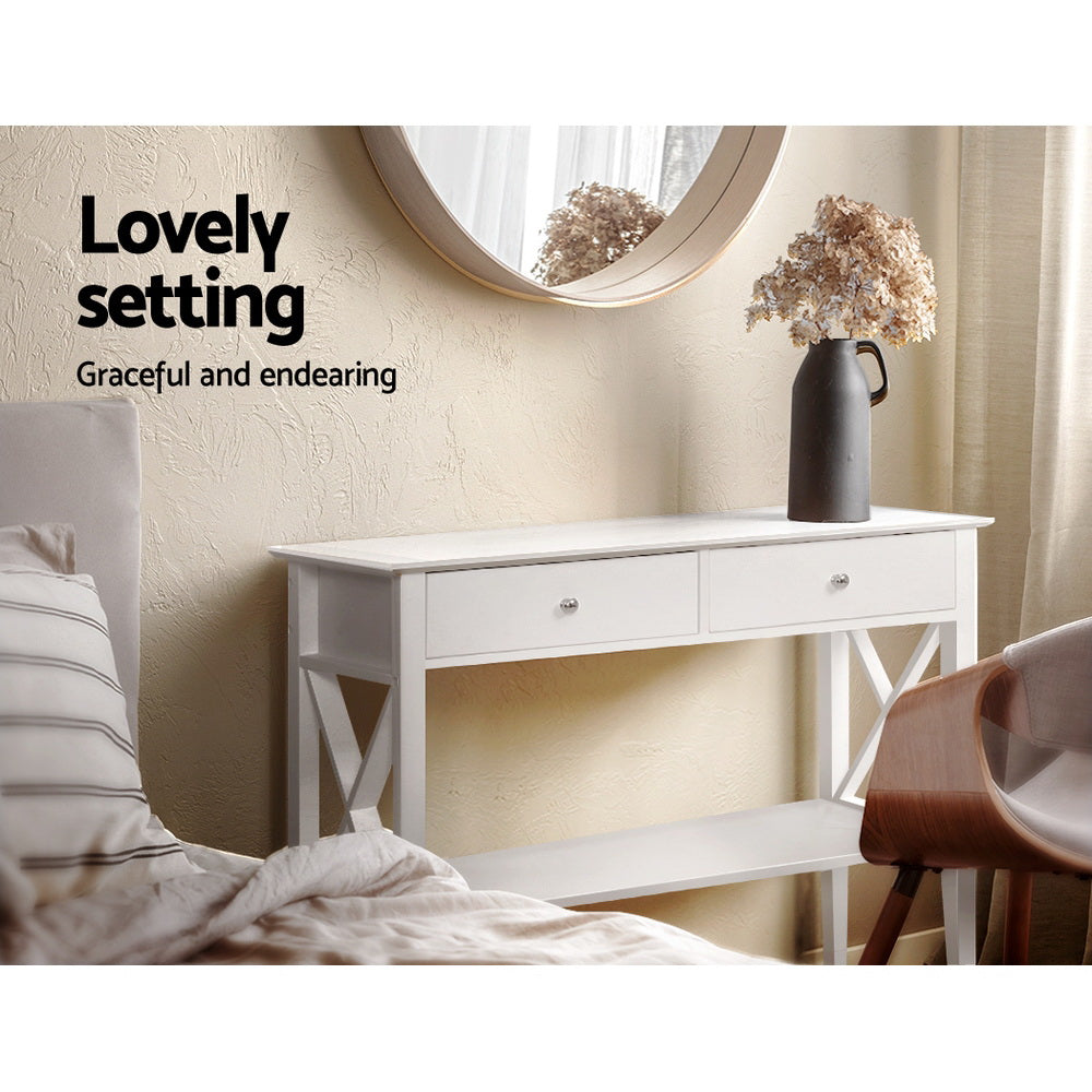 Console Table 2 Drawers 100Cm White Chole
