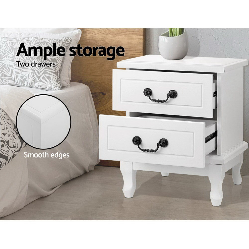 KUBI 2 Drawers Bedside Table French Nightstand Storage Cabinet, White,42cm x 41cm x 52cm