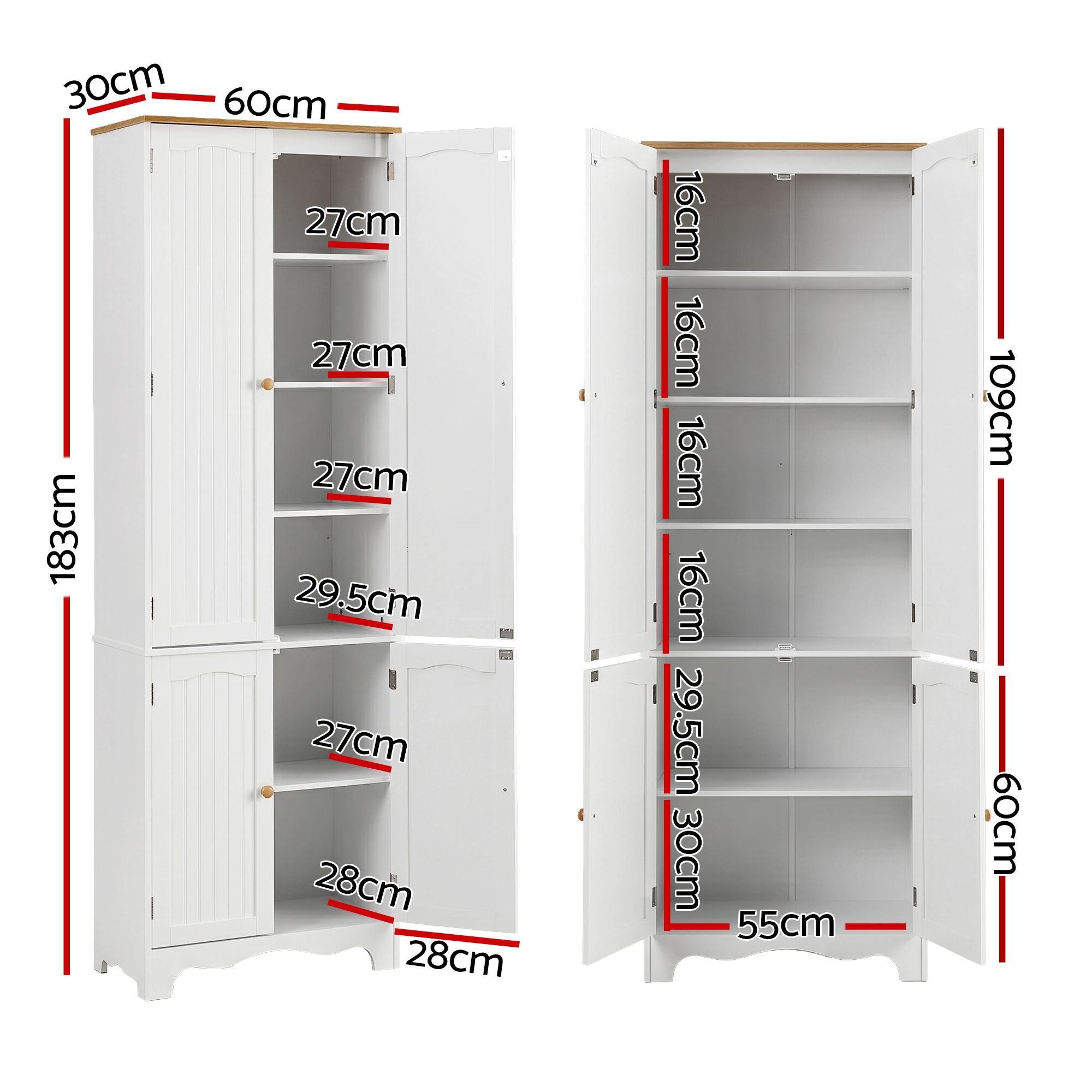Tall Pantry Cabinet 6-Tier Set of 2 White | Simpledeals