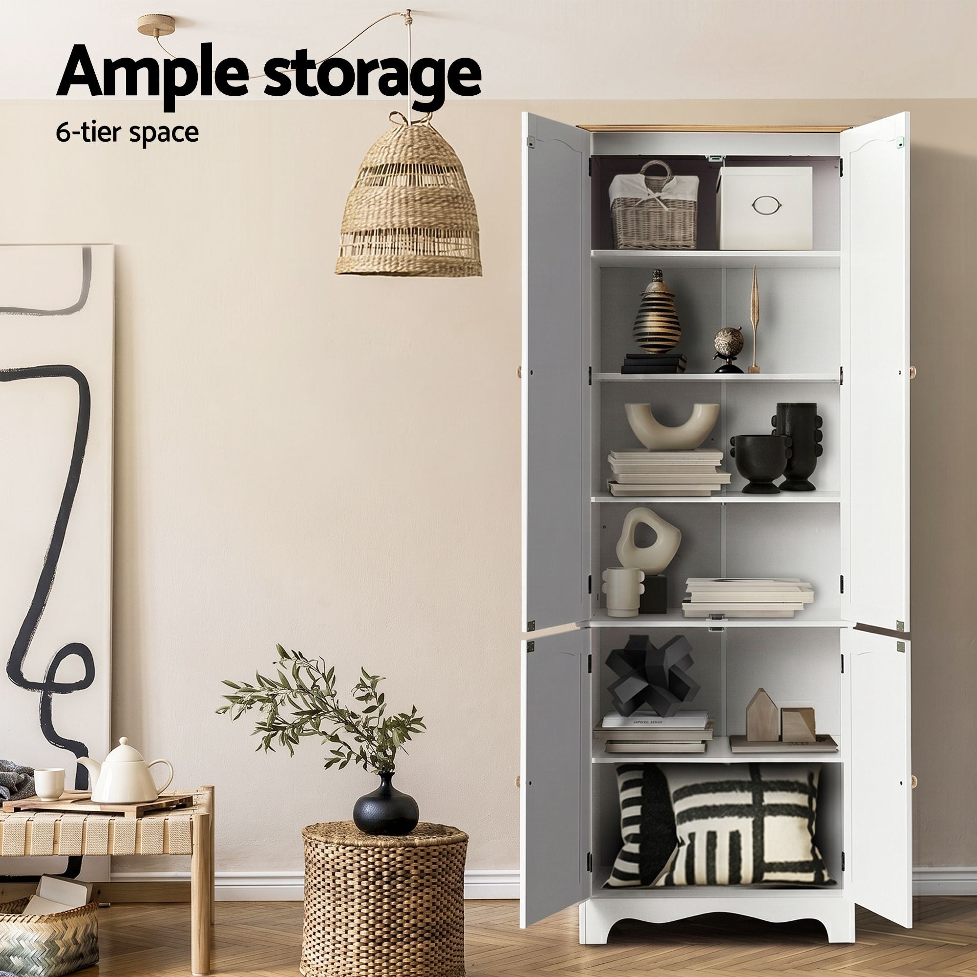 Tall Pantry Cabinet 6-Tier Set of 2 White | Simpledeals