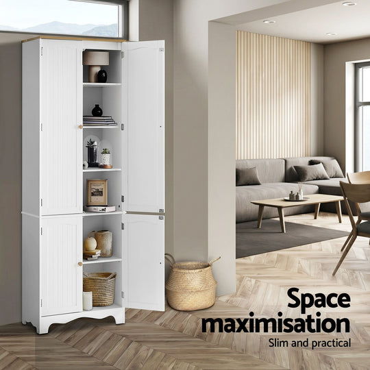 Tall Pantry Cabinet 6-Tier Set of 2 White - White colour