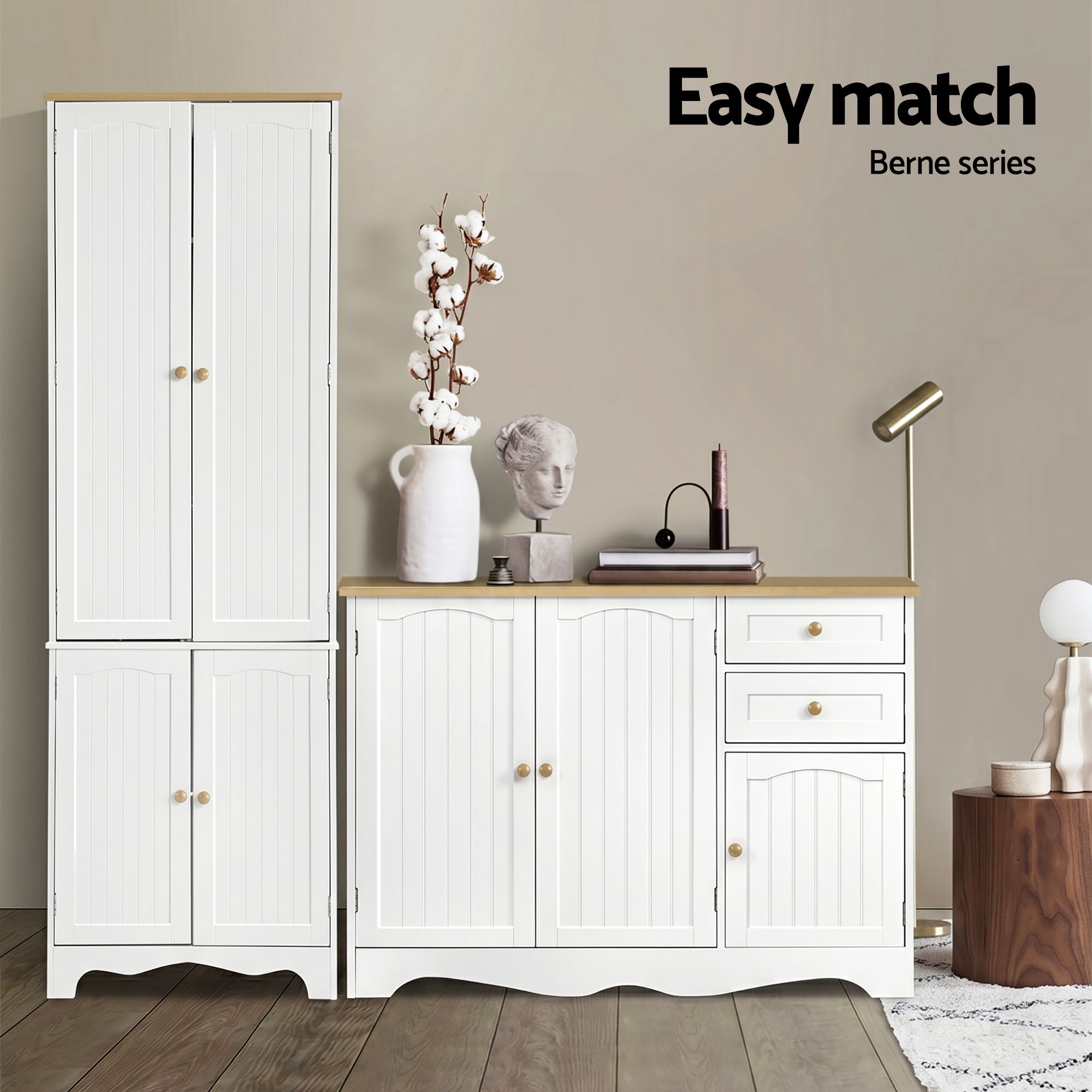 Tall Pantry Cabinet 6-Tier Set of 2 White | Simpledeals