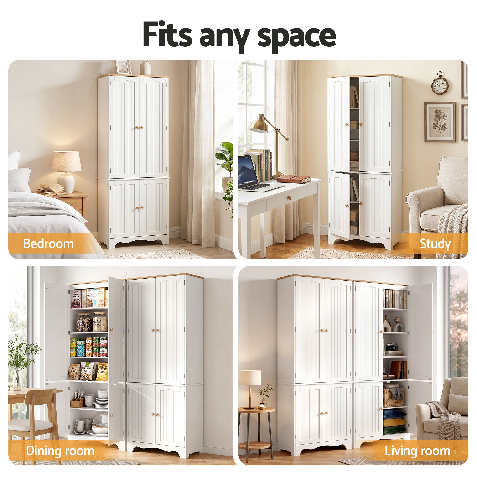 Tall Pantry Cabinet 6-Tier Set of 2 White | Simpledeals