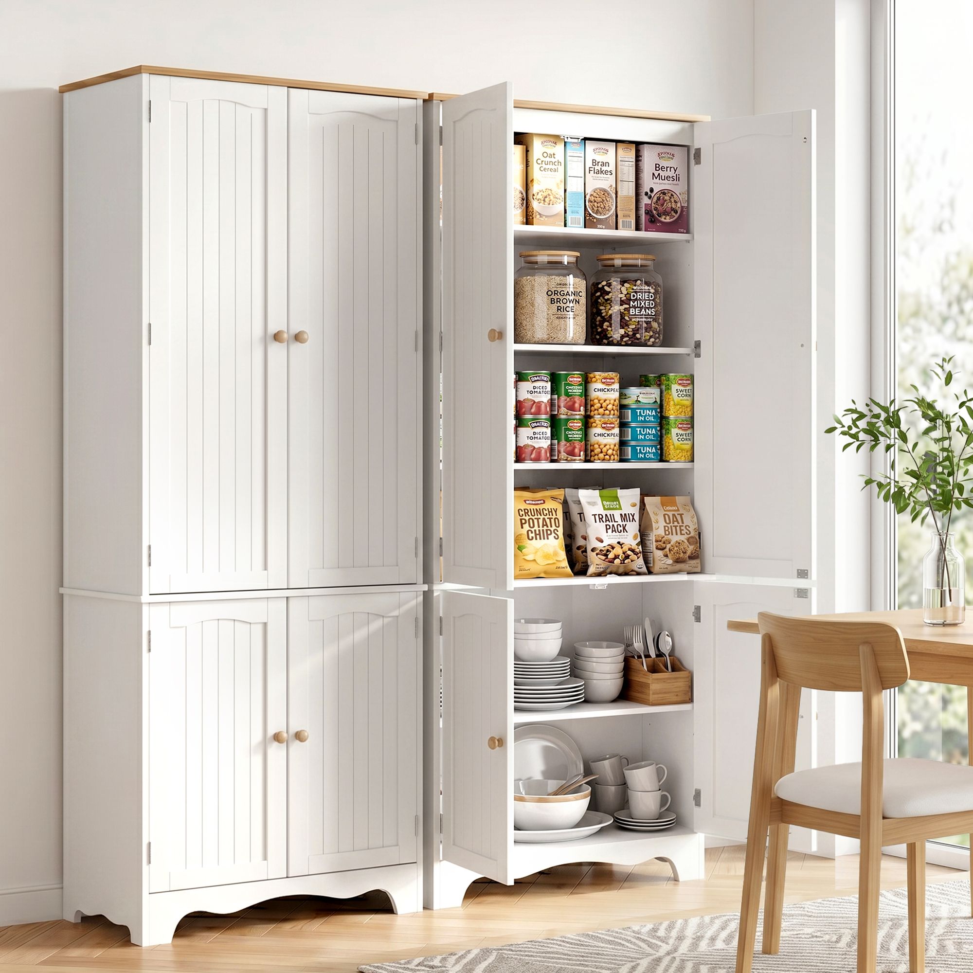 Tall Pantry Cabinet 6-Tier Set of 2 White | Simpledeals